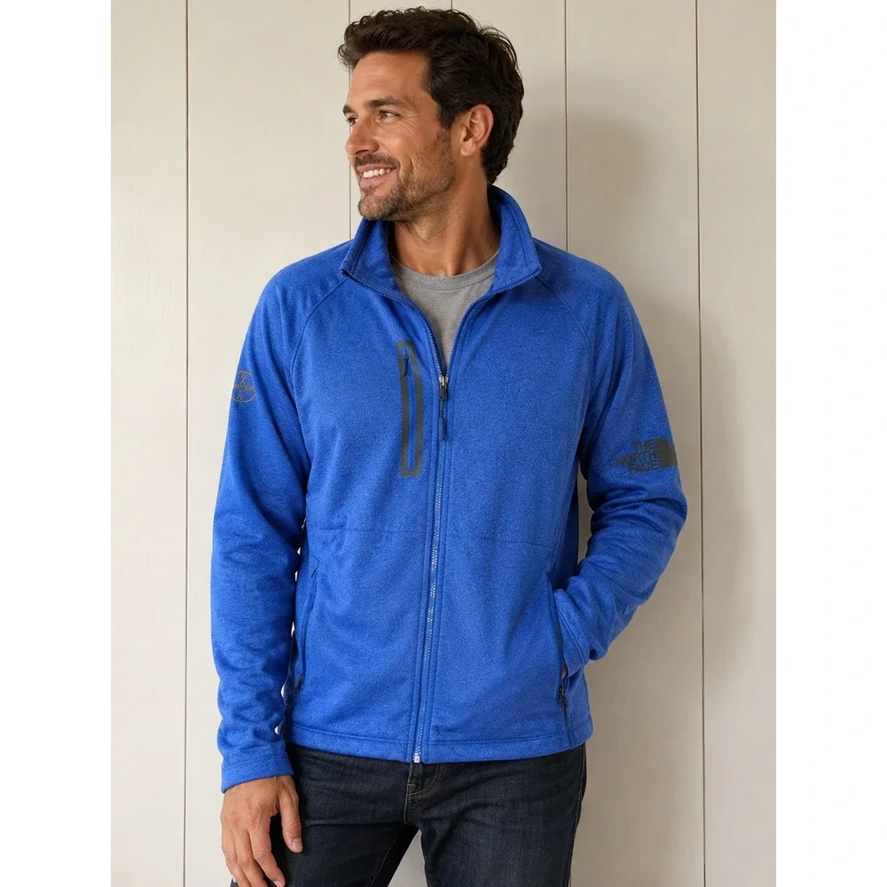 The North Face Full Zip Fleece Jacket Mens L Blue Bayer Logo Gorpcore Workwear